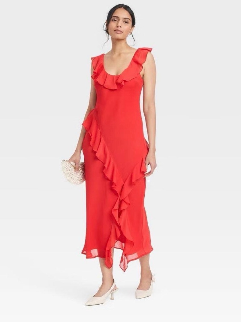 A New Day Red Ruffle Maxi Dress Size Large